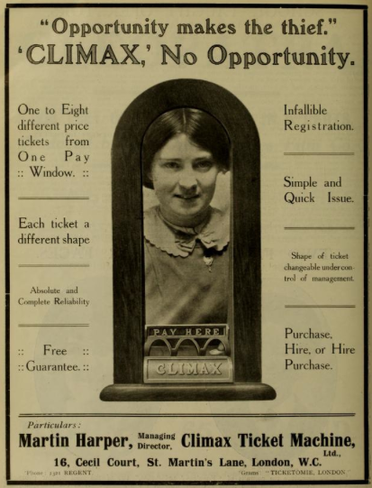 climax ticket machine ad 1913